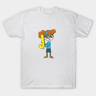 girl with glasses is holding the letter J T-Shirt